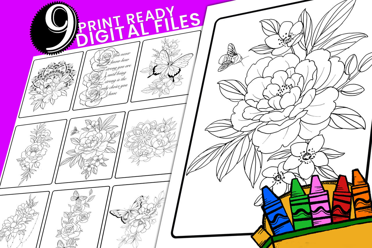 Flower tattoo coloring sheets by giftmaker on