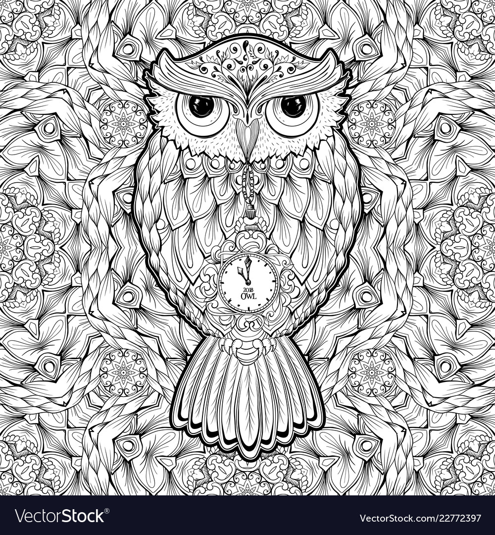 Owl tattoo print or coloring page poster vector image