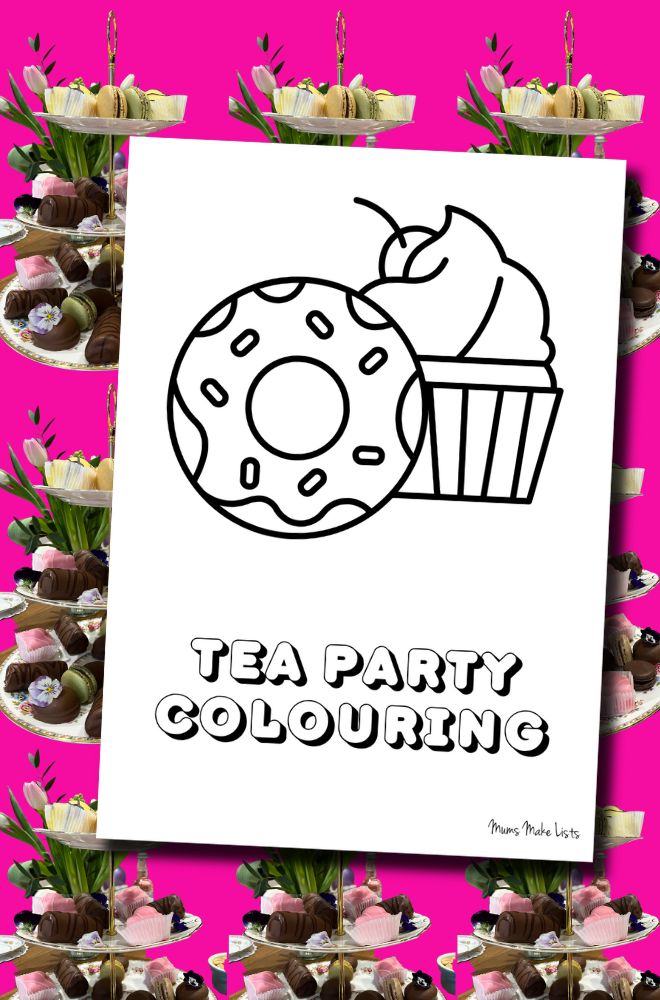 Cute tea party colouring pages free printable