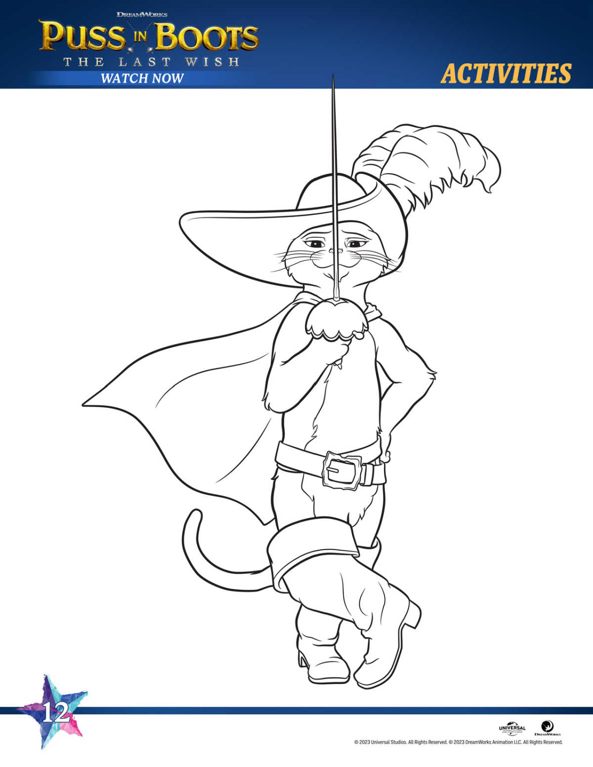 Free printable puss in boots coloring page
