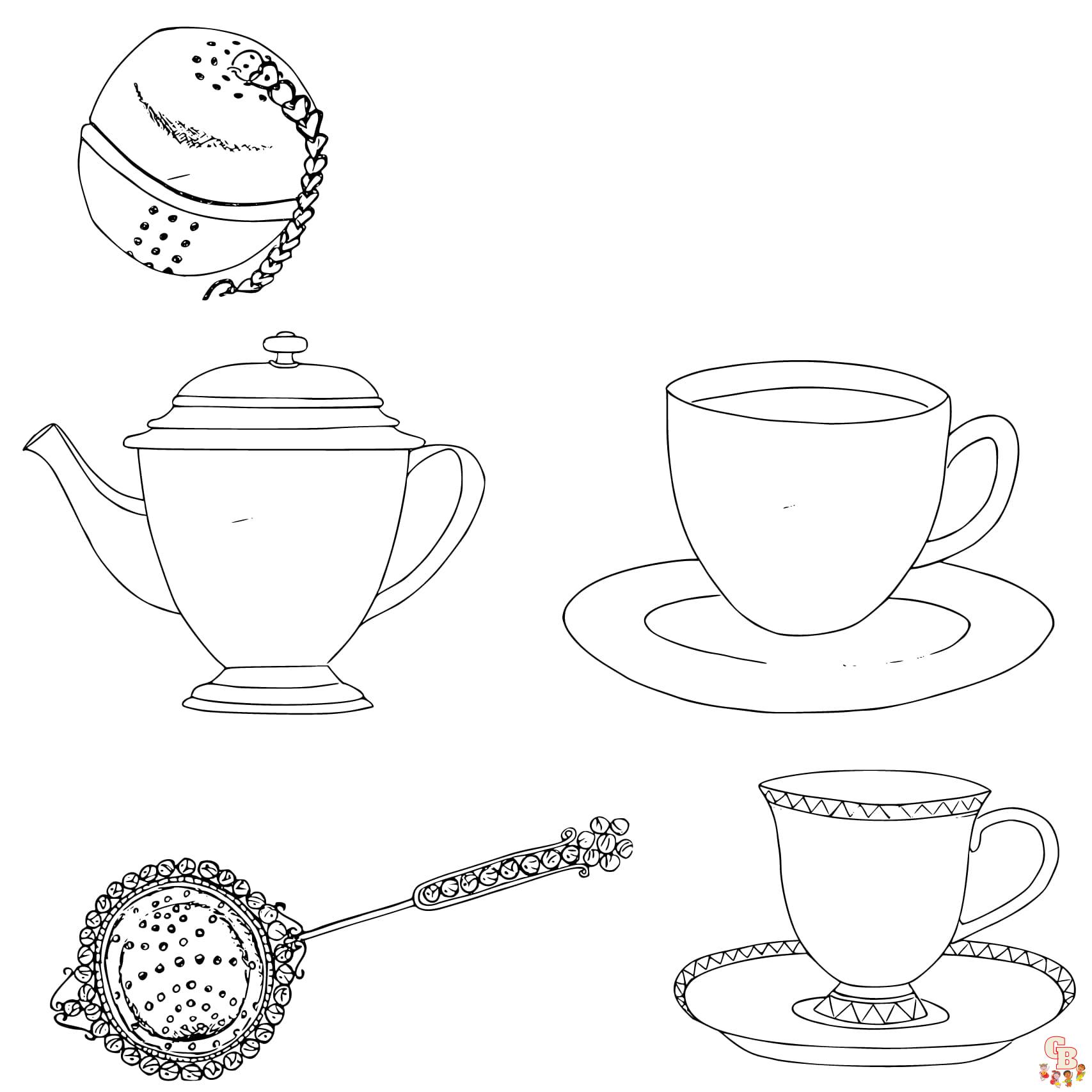 Printable tea party coloring pages free for kids and adults