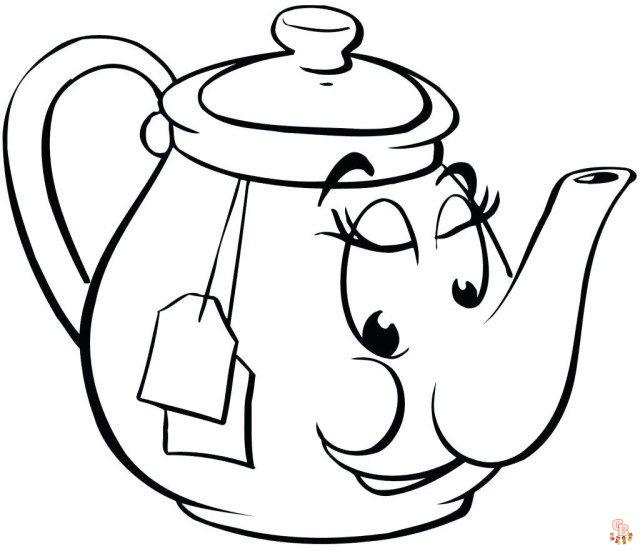 Enjoy coloring cute teapot coloring pages