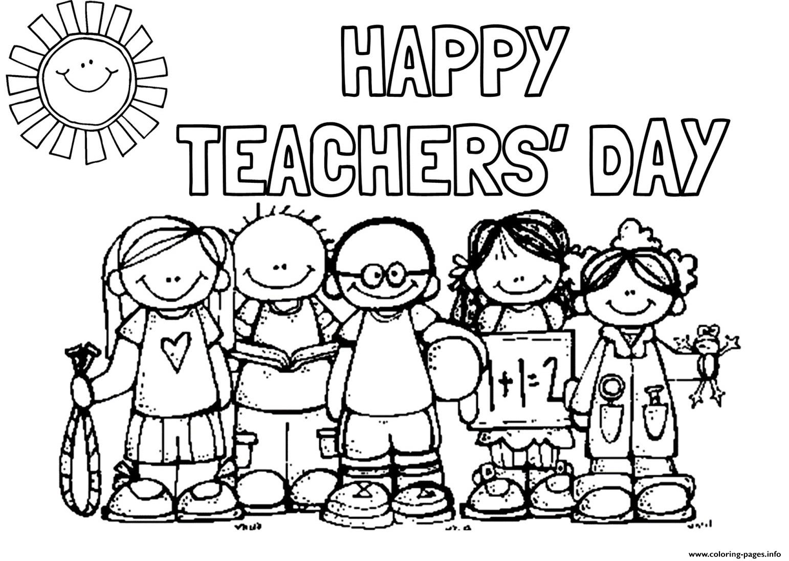 Happy teachers day students picture coloring page printable