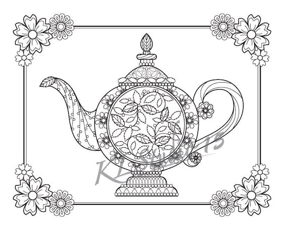 Teapot coloring page instant download relax teapot designs to color for adults to print and color instant download