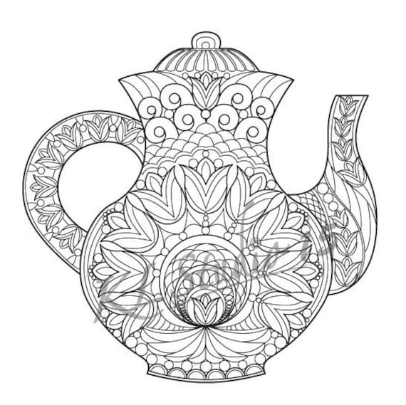 Tulip teapot coloring page instant download relax mandala designs to color for adults to print and color