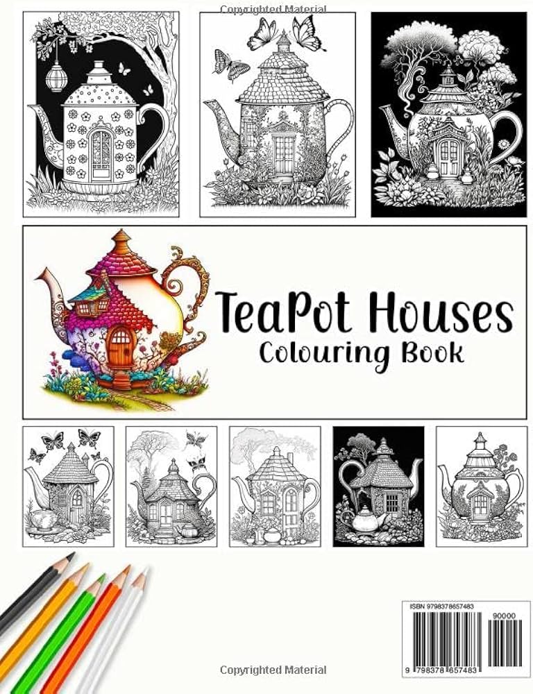 Teapot houses colouring book for adults and teens fun and fancy coloring pages for stress relief and relaxation publisher deehouse books