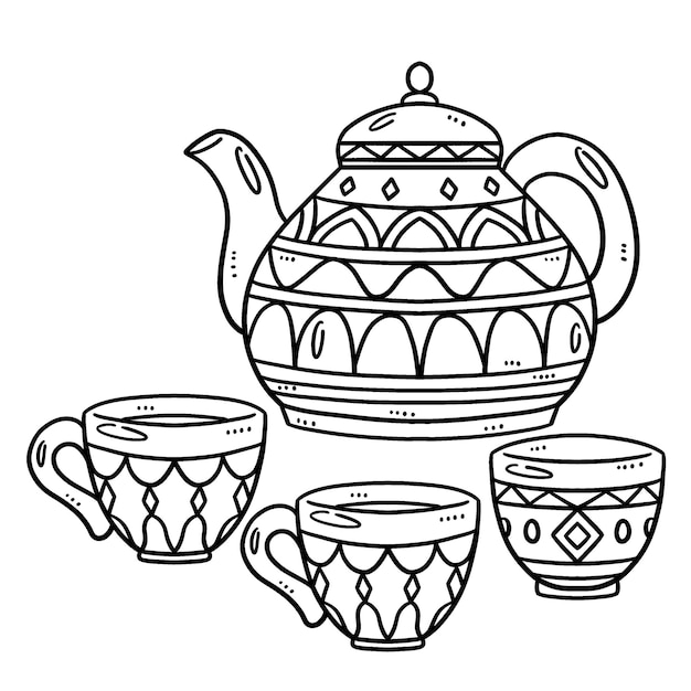 Tea pot set coloring page images