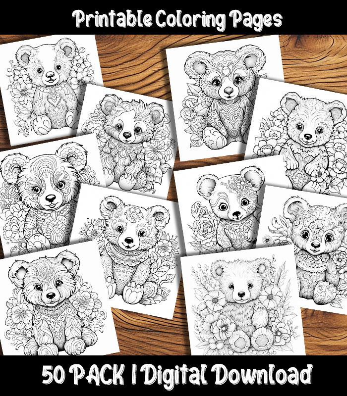 Teddy bear coloring pages digital pack happy colorist