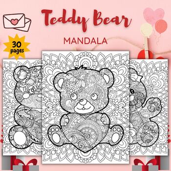 Printable teddy bear mandala coloring pages sheets