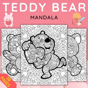 Printable teddy bear mandala coloring pages sheets
