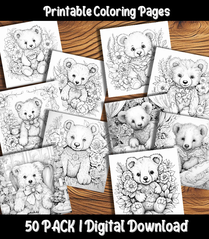 Teddy bear coloring pages digital pack happy colorist