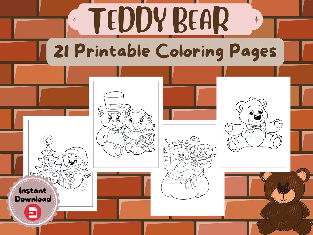 Teddy bear coloring book teddy bear coloring pages cute teddy bear printable coloring sheets for kids digital download instant download