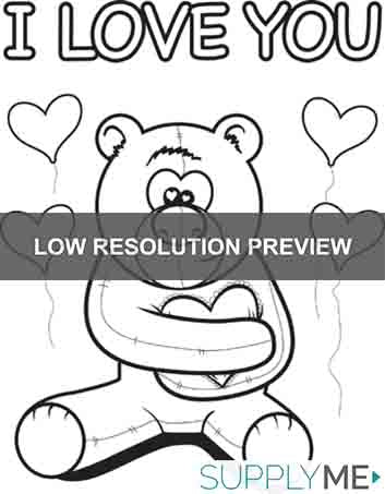 Printable i love you teddy bear coloring page for kids â