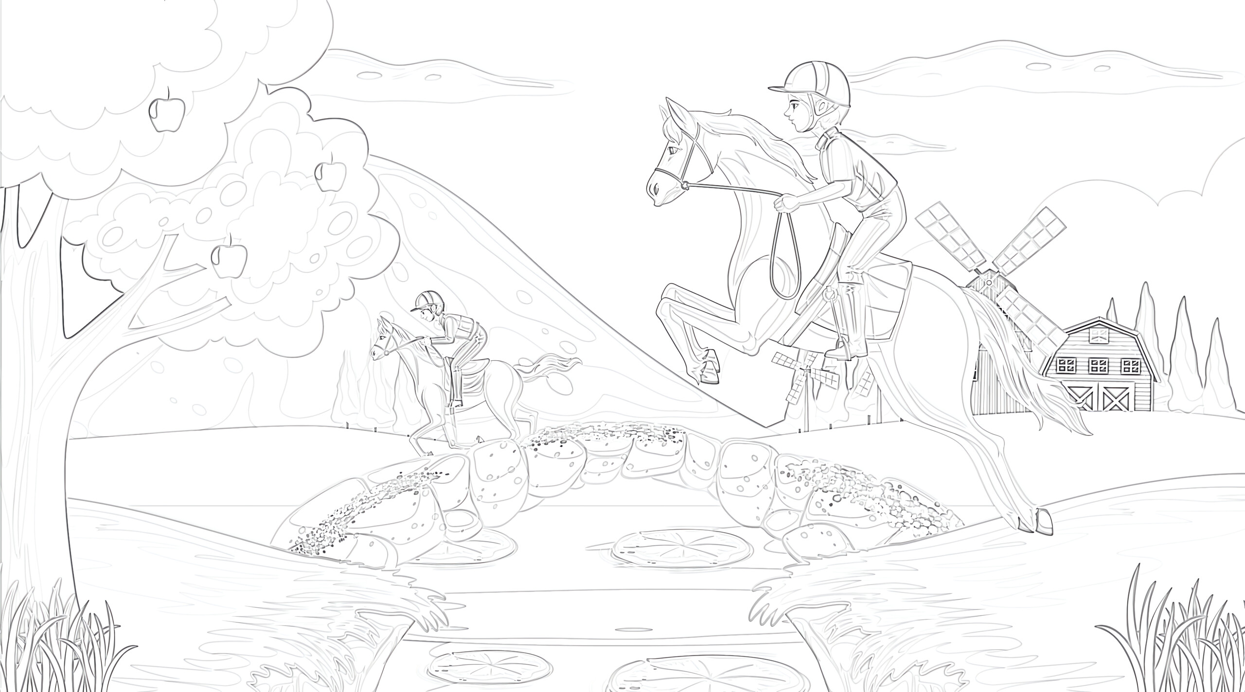 Horse riding coloring page