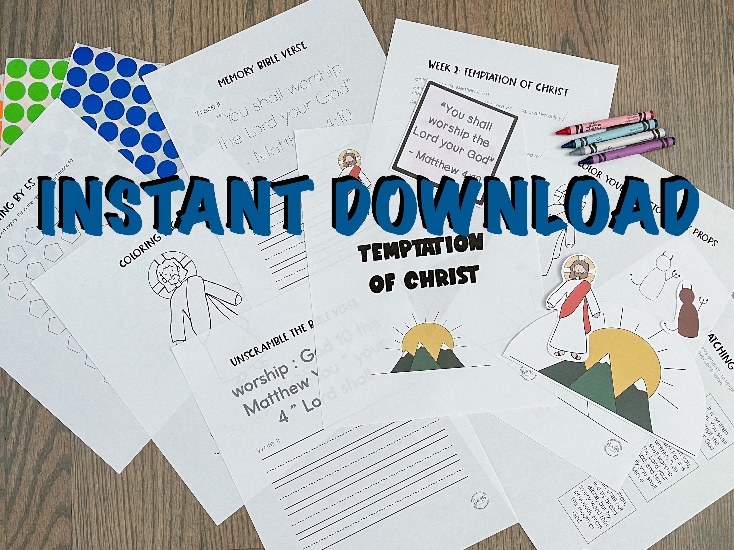The temptation of christ bible story activity printable pack