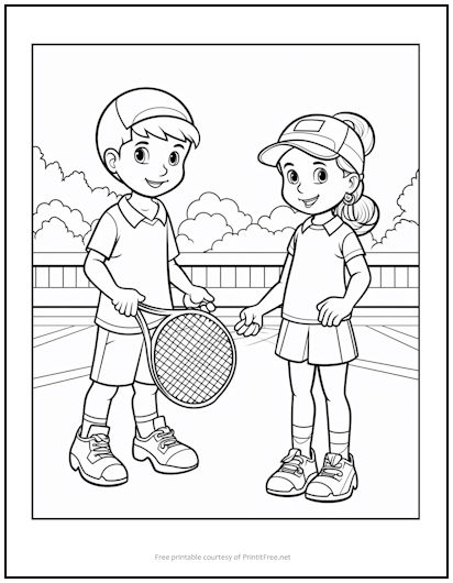 Kids playing tennis coloring page print it free
