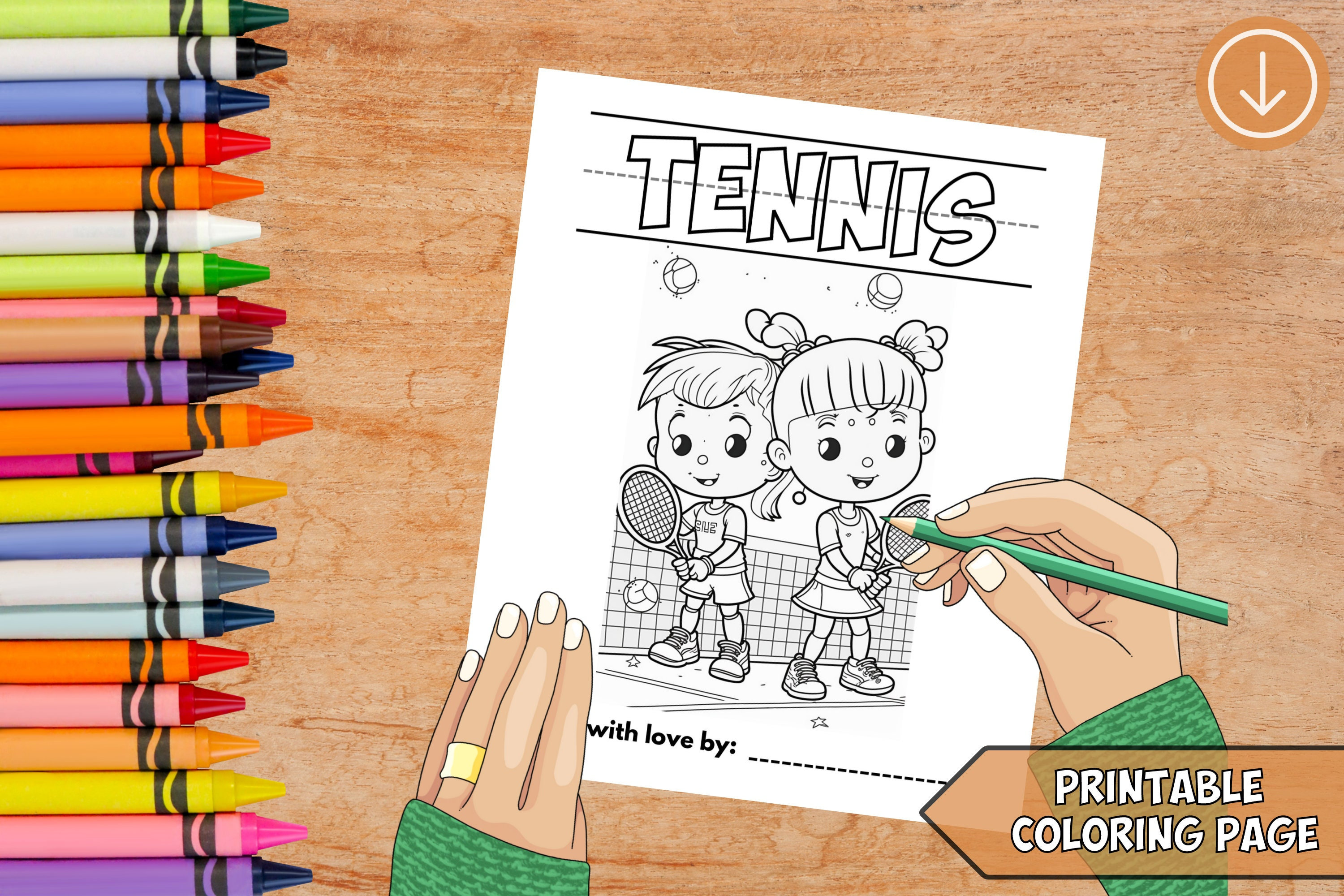 Tennis coloring page printable pdf preschool kindergarten homeschool worksheets kids party favors