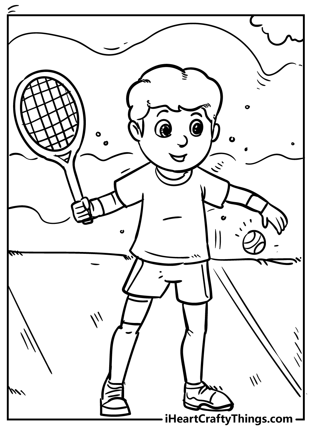 Little boy playing tennis worksheet