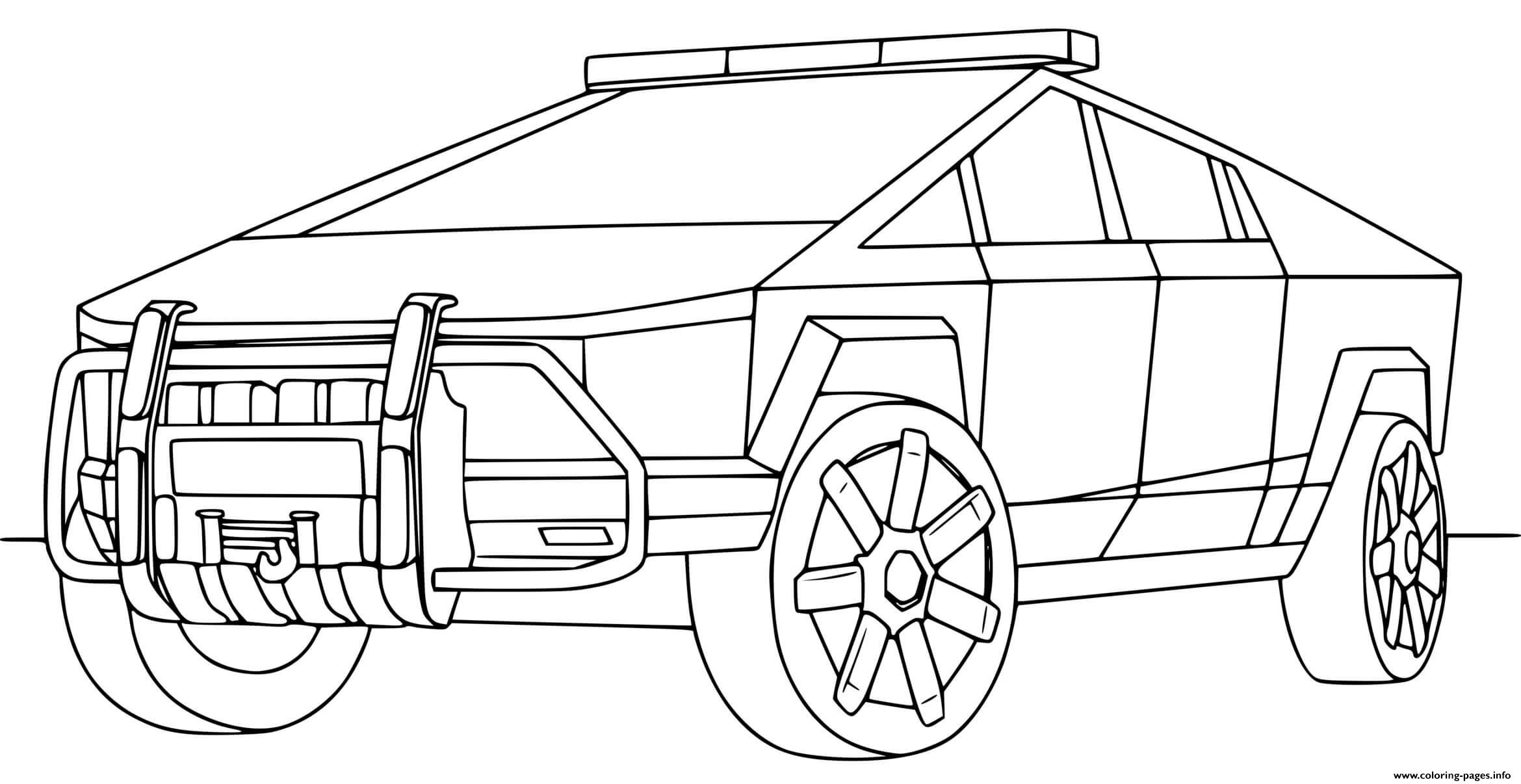 Police tesla cybertruck coloring page printable