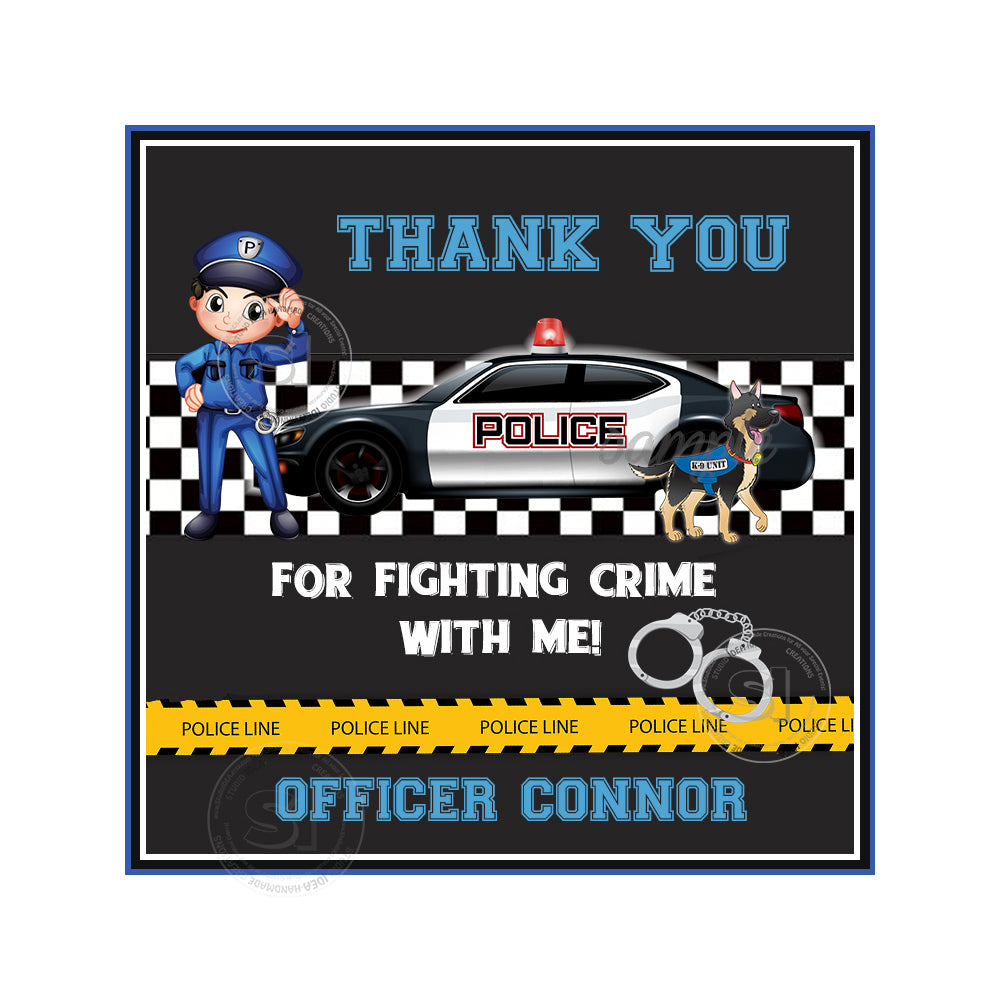 Custom police theme party printable invitation with free thank you tag â cool croc art studio idea