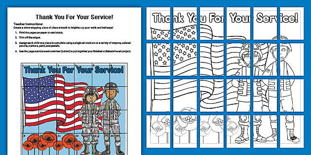 Veterans day thank you for your service llaborative art pack