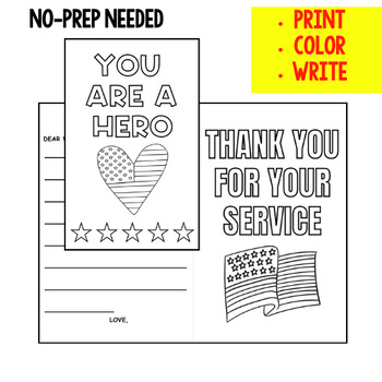 Veterans day thank you for your service cards coloring page