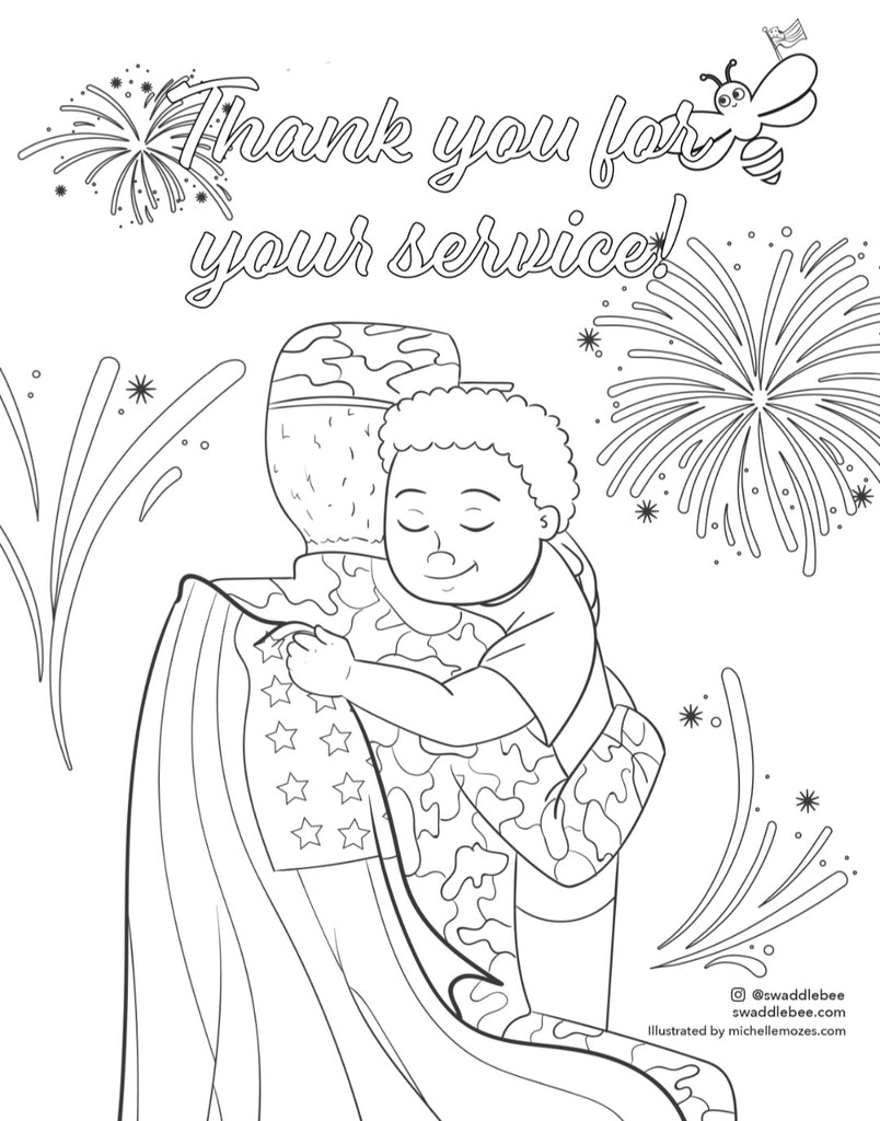 Swaddle bee coloring book free printable thank you for your service