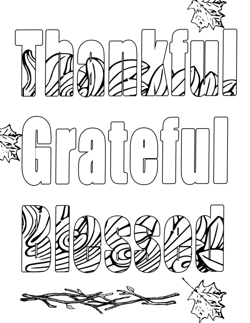 Thankful grateful blessed coloring page