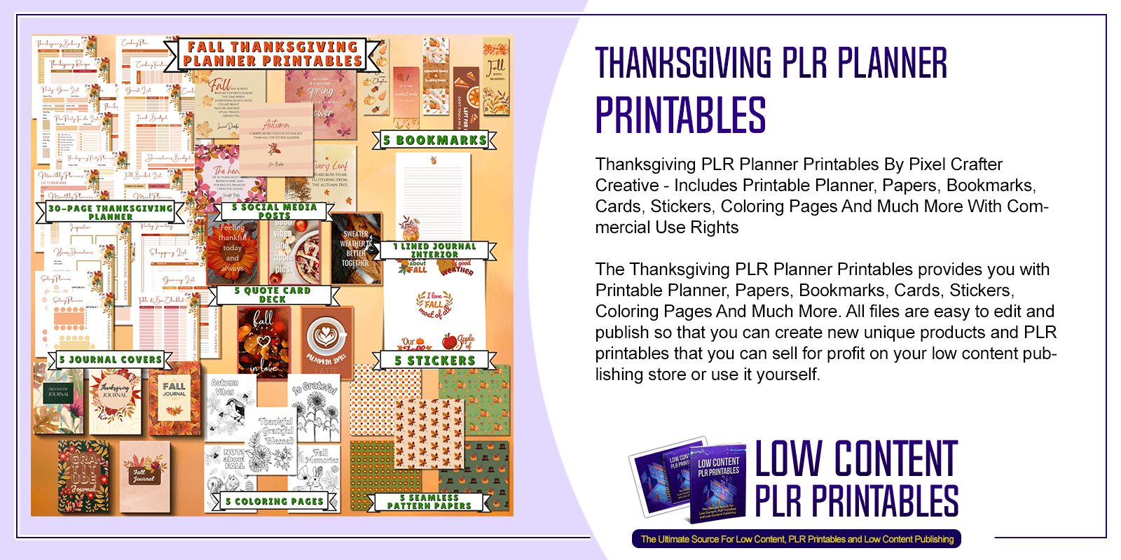 Thanksgiving plr planner printables plr printable planner