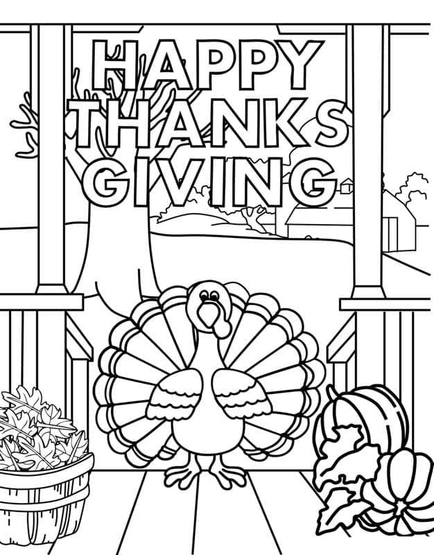 Thanksgiving with turkey coloring page