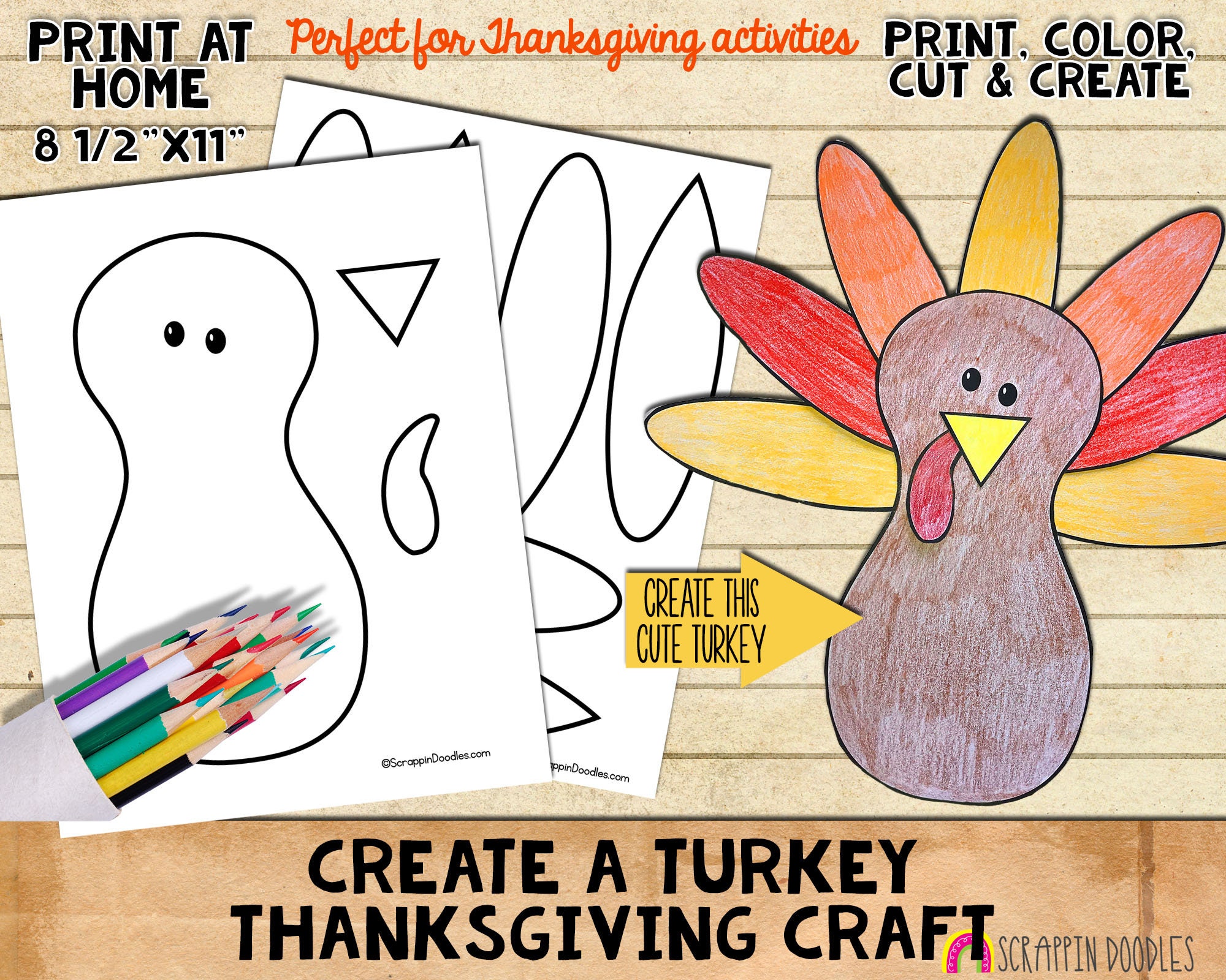 Thanksgiving turkey craft printable turkey paper craft kids thanksgiving coloring page printable pdf