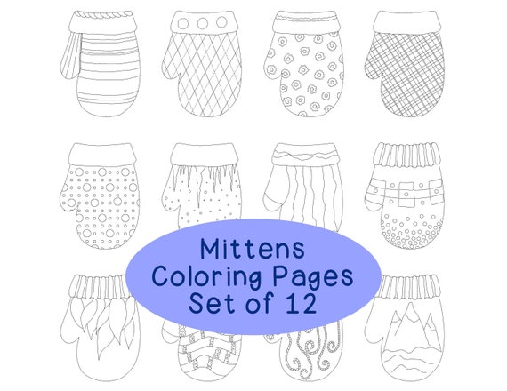 Winter mitten coloring pages pdf printable set of twelve adult coloring pages