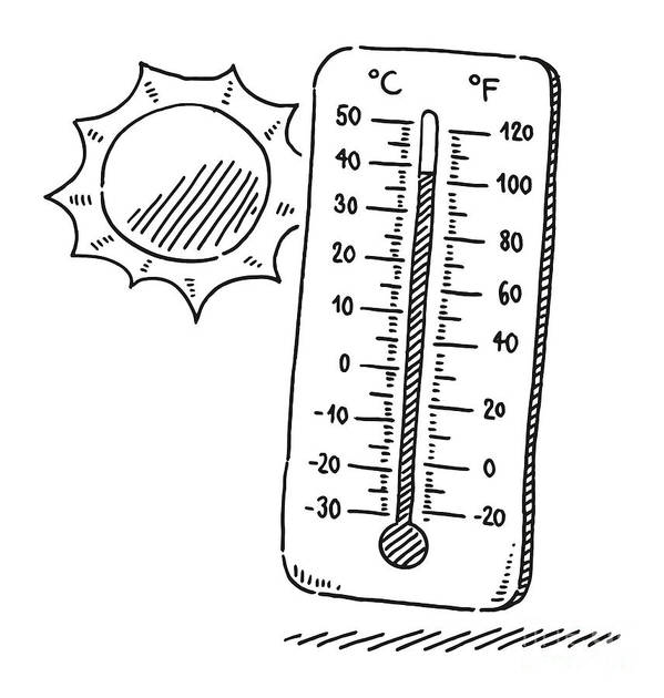 Thermometer and sun summer heat drawing art print by frank ramspott