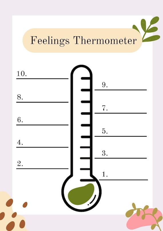 Printable feelings thermometer worksheet instant download