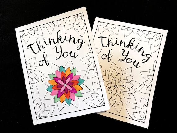Thinking of you card with geometric flowers printable pdf coloring page