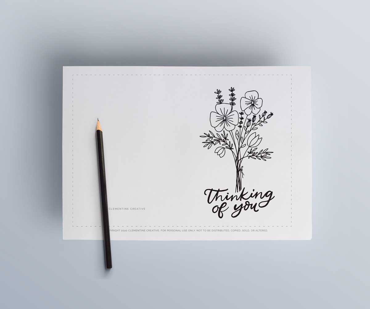 Printable thinking of you cards free louring page