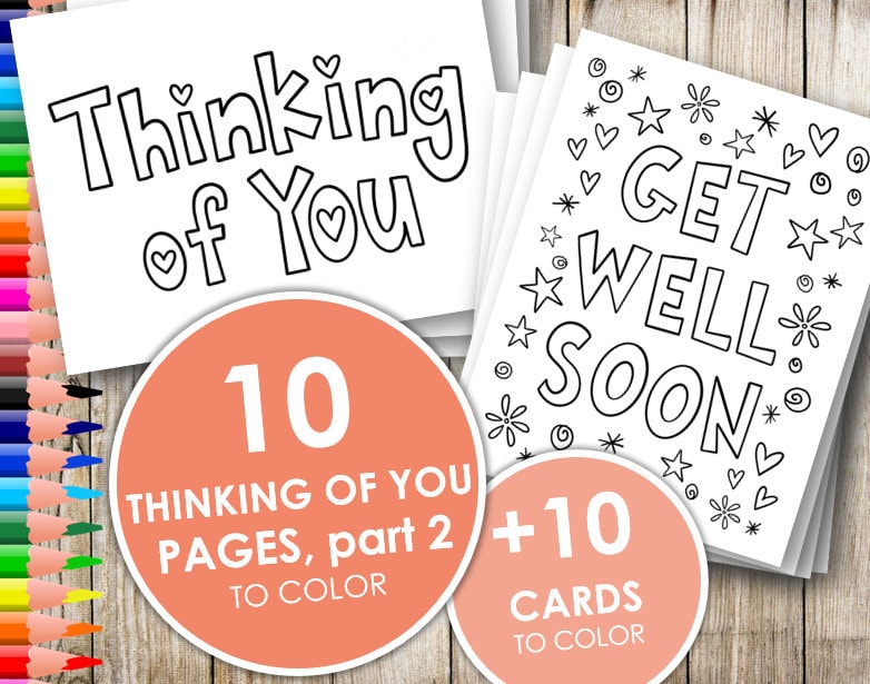 New printable thinking of you coloring pages and cards part adult and kid coloring sheets get well soon card digital download