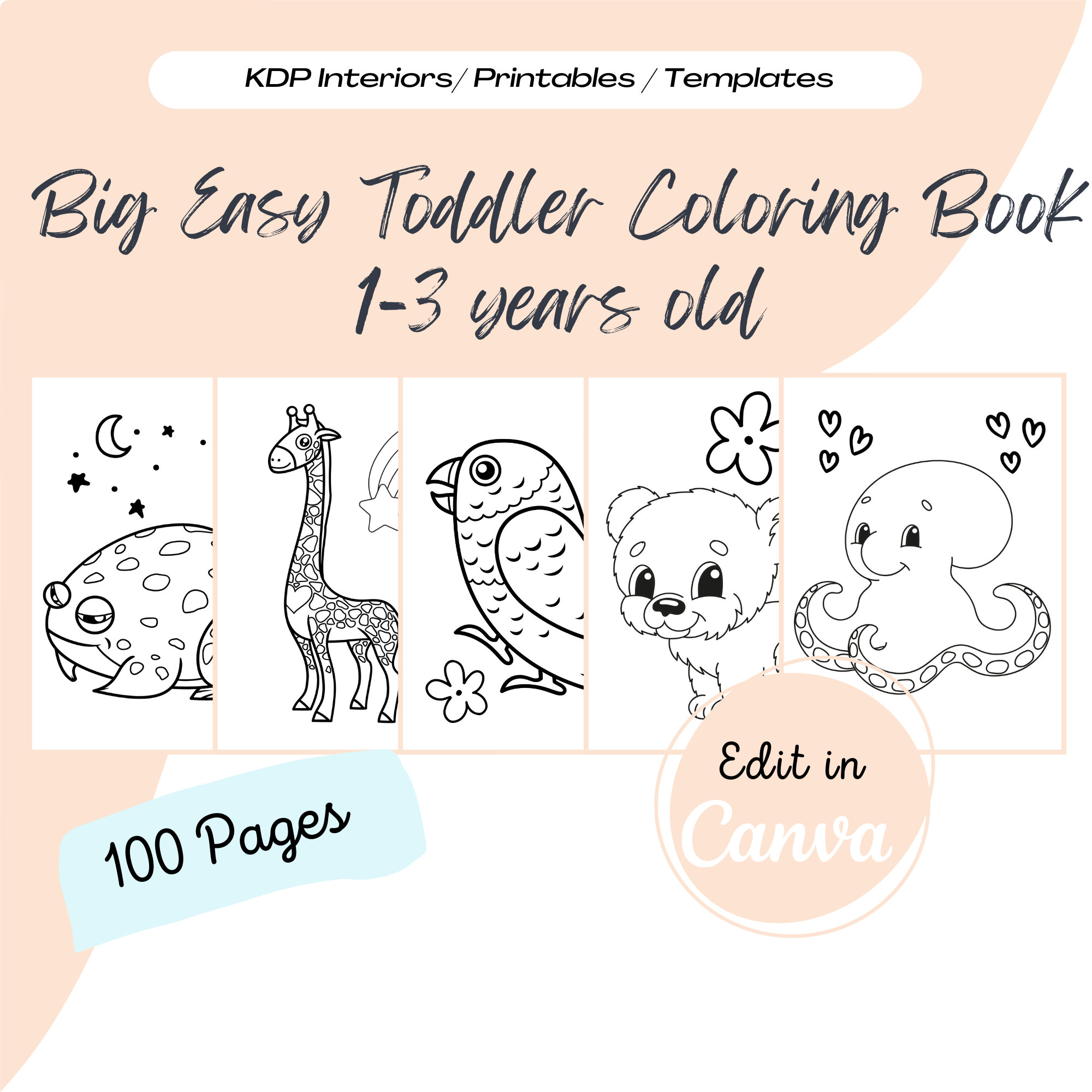 Toddler coloring pages kdp template kdp coloring book interiors printable easy toddler coloring pages digital coloring pages