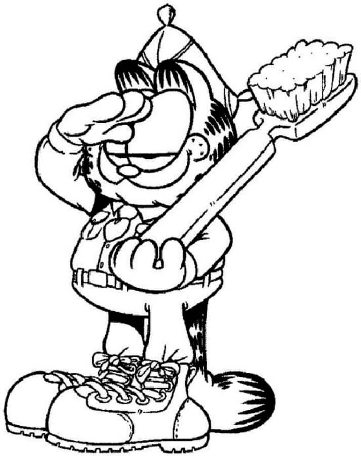 Garfield with a brush coloring page