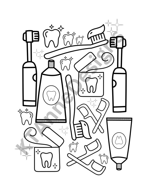 Childrens dental coloring pages digital download kids education about oral health five printable worksheets for young children download now