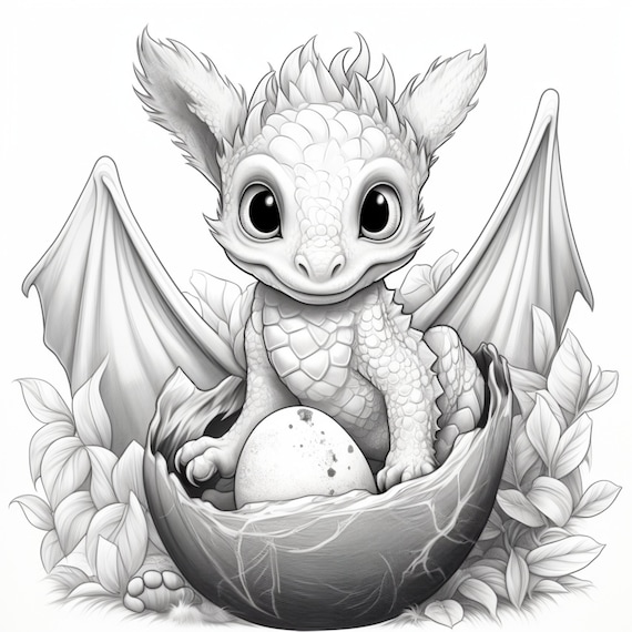 Printable baby dragon coloring pages for kids and adults digital download pdf