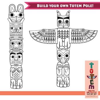 Totem pole clip art set of the pacific northwest native american totem totem pole totem pole art