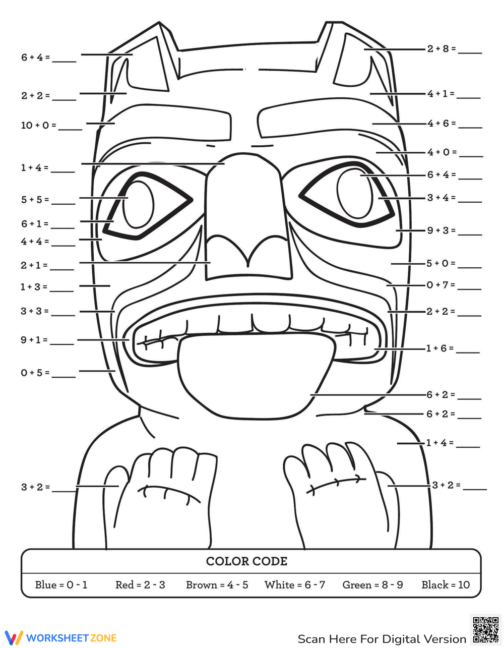 Color by sum makah totem bear worksheet