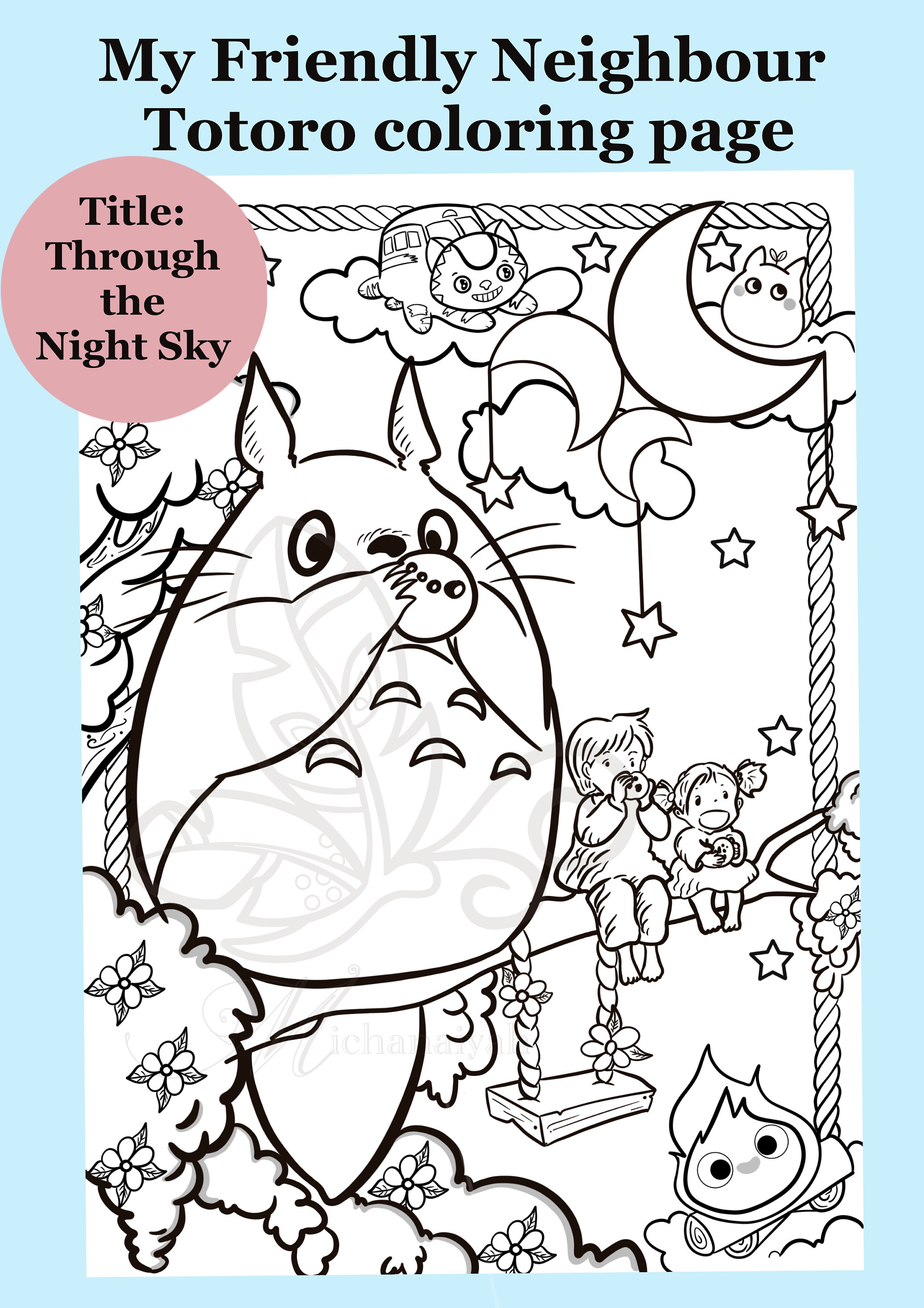 Buy studio ghibli colouring page totoroinstant downloadnight sky theme for kids and adult studio ghiblidigital art appskids activity png online in india