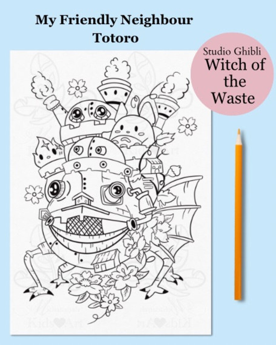 Studio ghibli coloring page relaxing activity digital download line art fun summer art activity adult kids preschool anime totoro instant download