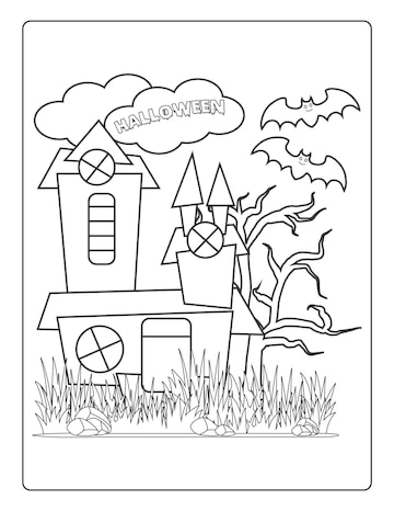 Premium vector halloween coloring pages for kids with hand drawn black color pumpkin sketch illustration