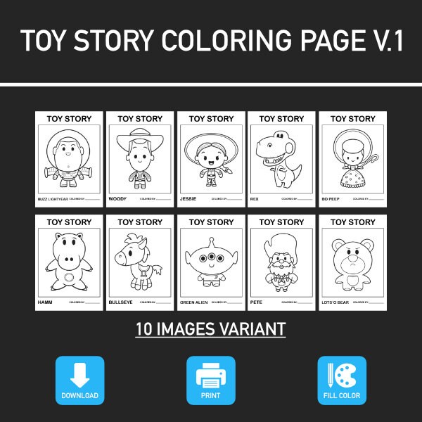Toy story coloring page v digital product printable file easy download pixar cartoon educational coloring activity affordable buy