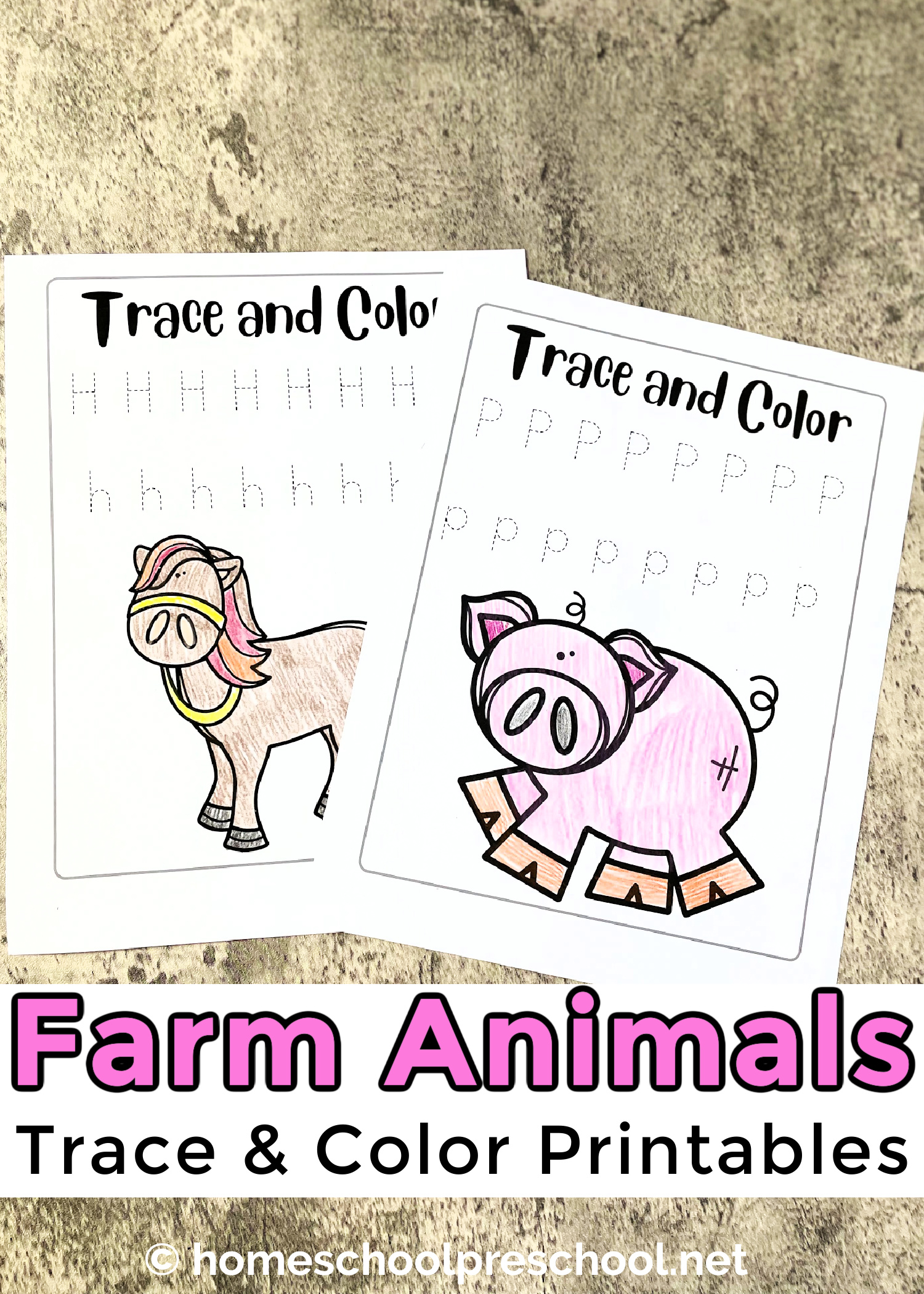 Free printable trace and color animals worksheets