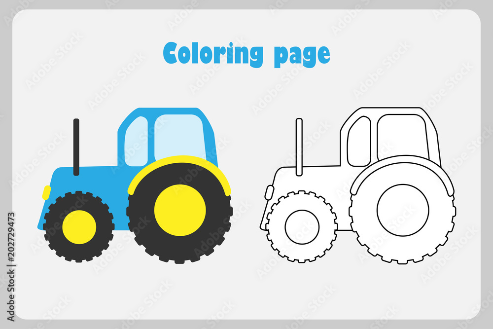 Tractor in cartoon style coloring page education paper game for the development of children kids preschool activity printable worksheet vector illustration vector