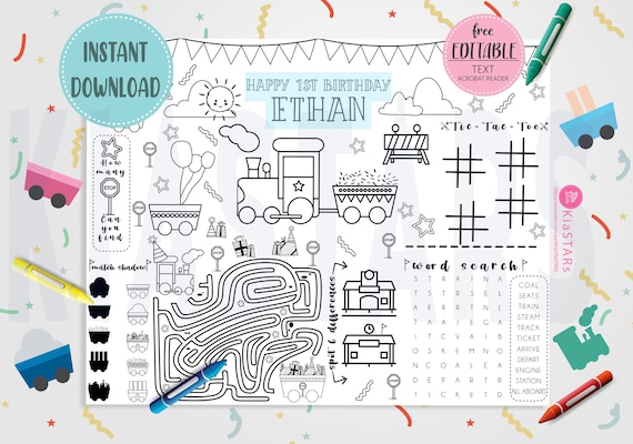 Train printable activity and coloring pages editable train birthday printable template steam engine choo choo chugga